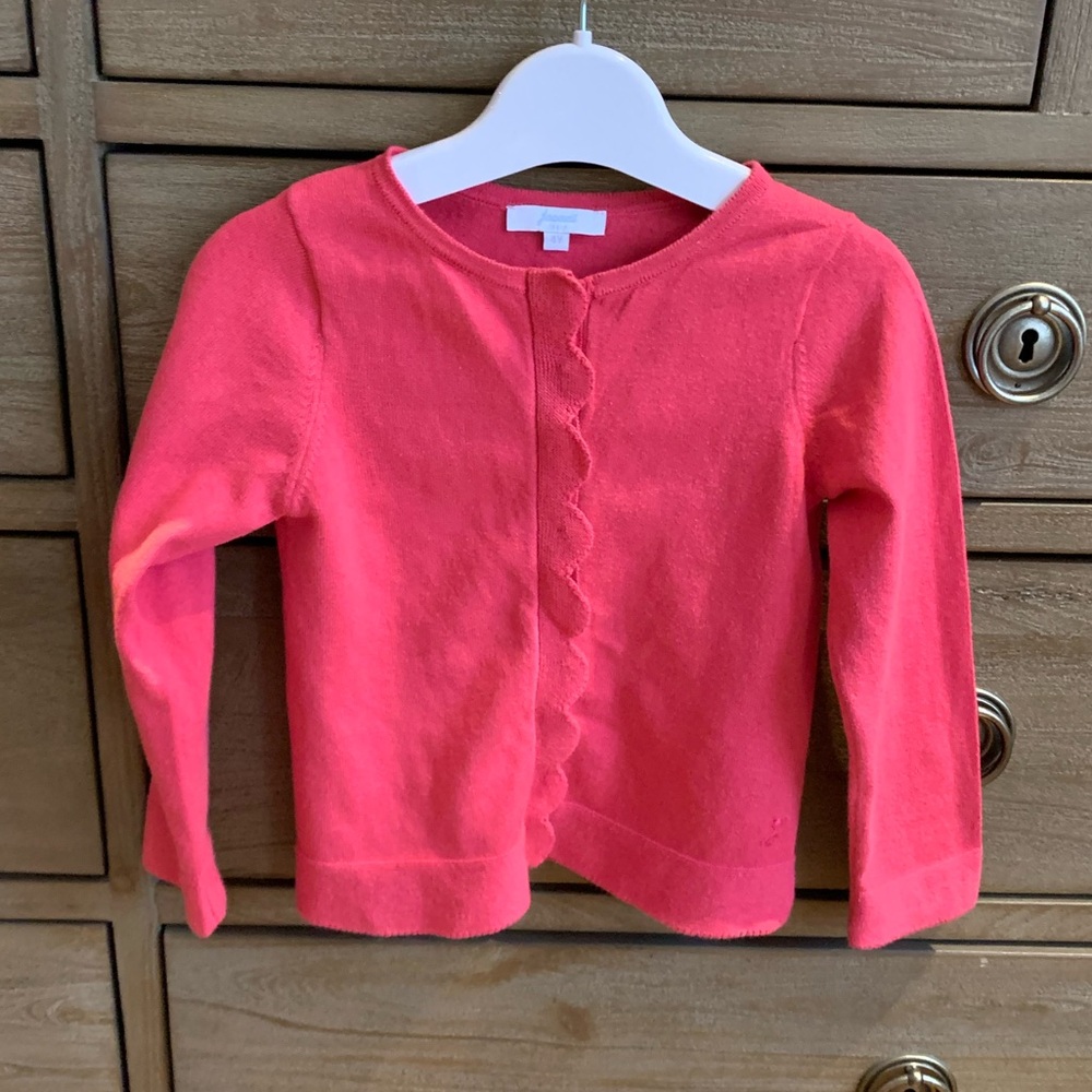 Jacadi Paris Girls Pink Scalloped Cotton Cashmere Cardigan Buttoned Sweater 4Y
